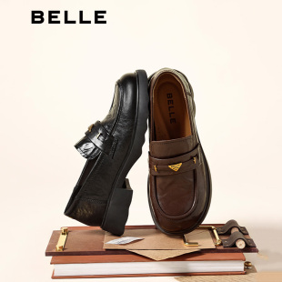 E9L1 百丽复古褶皱乐福鞋 乐福鞋 真皮便式 E9L1D 女2026春新商场同款