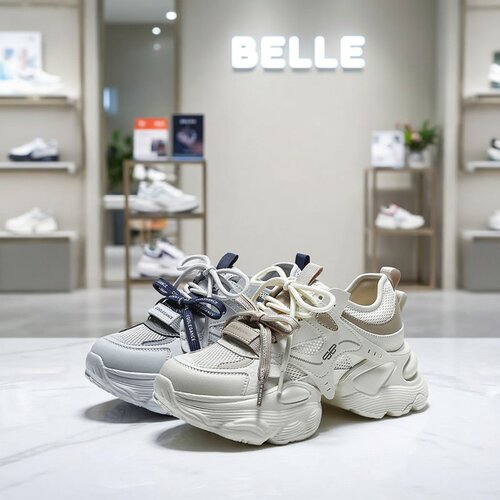 百丽透气网面厚底老爹鞋女夏新