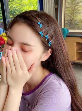 蓝色蝴蝶发夹小号一字夹韩版可爱甜美边夹ins网红超仙发卡热卖款