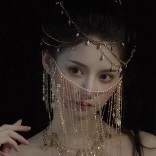 复古风遮脸面帘流苏挂耳汉服古装头饰遮面全套饰品超仙气面帘发饰