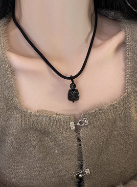 新中式国潮醒狮黑绳编制项链男女爆款气质情侣锁骨链简约百搭饰品