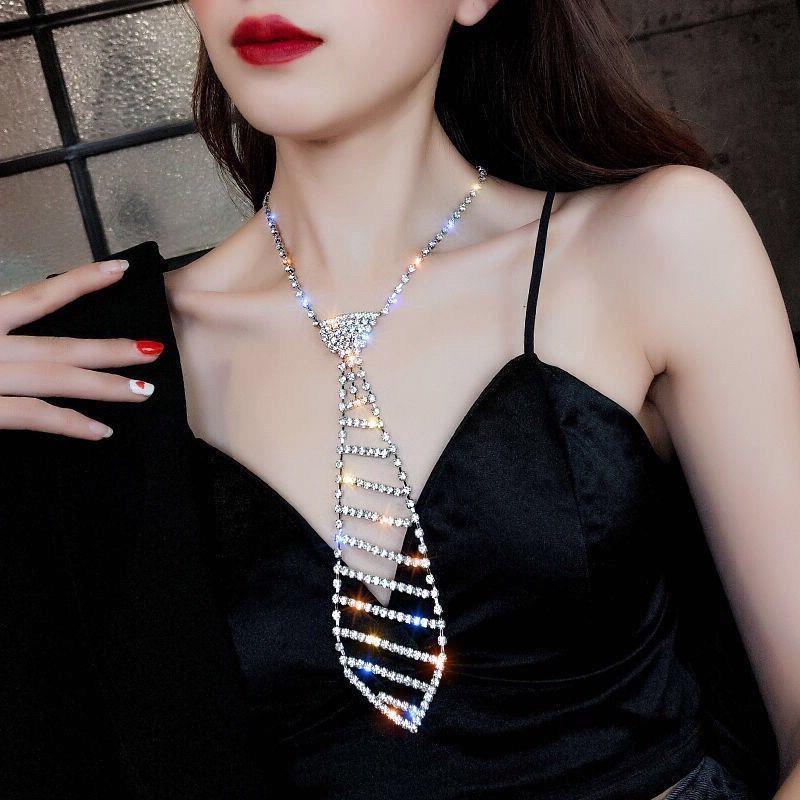 性感镶钻领带choker颈圈长款项链网红个性颈带脖子饰品短款锁骨链