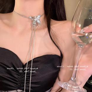 蝴蝶项链女可调节抽拉式腰链轻奢小胸链高级感颈链辣妹锁骨链爆款