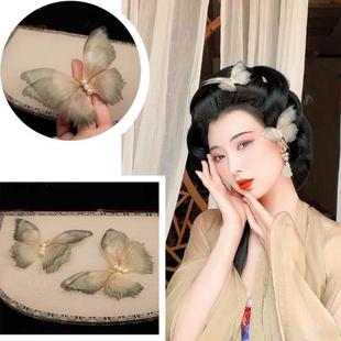 薄纱大蝴蝶10厘米双层枯叶蝶古风仙气梦幻灵动蝴蝶发夹汉服发簪子
