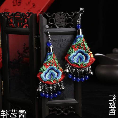 批发云南民族风手工绣花耳环民族耳饰舞蹈配饰民族饰品牡丹花耳环