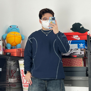 斌斌梨基础潮流立体几何风圆领卫衣美式休闲重磅330克打底衫上衣