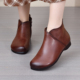 39915头层牛皮短靴女秋冬单靴加棉新款 中老年中筒靴 真皮软底女鞋