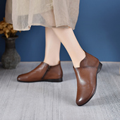 39235牛皮短靴女春秋单靴新款 中老年复古短靴 真皮软底妈妈鞋