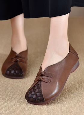 80282复古手工编织平底牛津底耐磨一脚蹬舒适女鞋