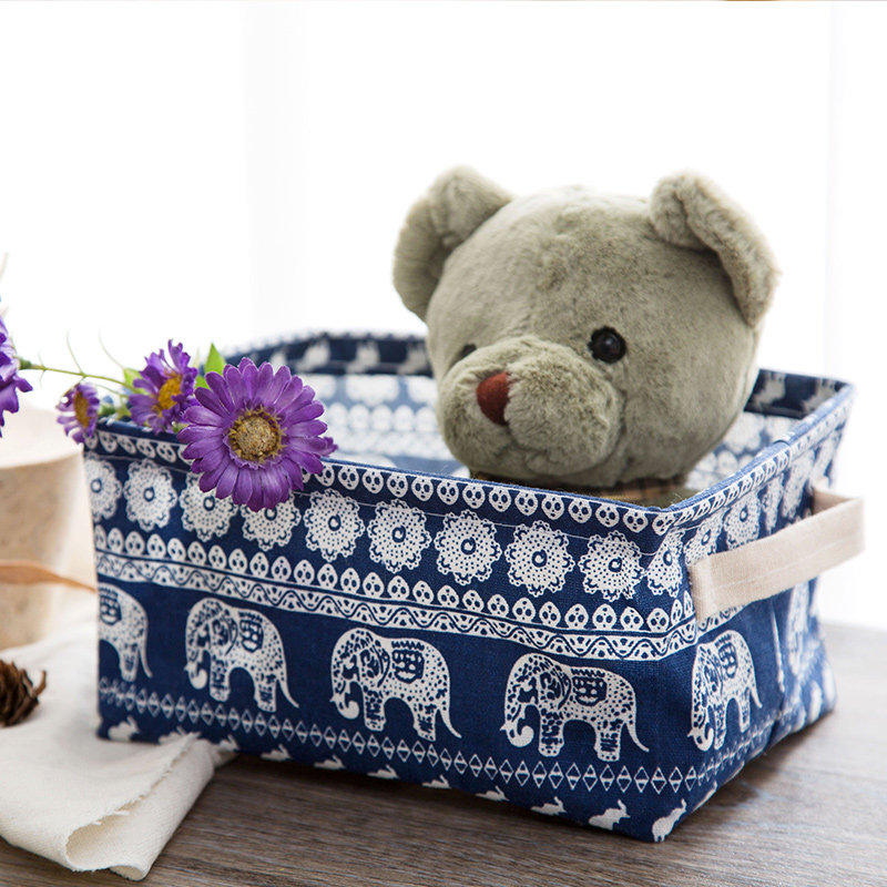 桌面收纳筐和风棉麻布艺小收纳篮子杂物收纳盒零食玩具储物置物篮