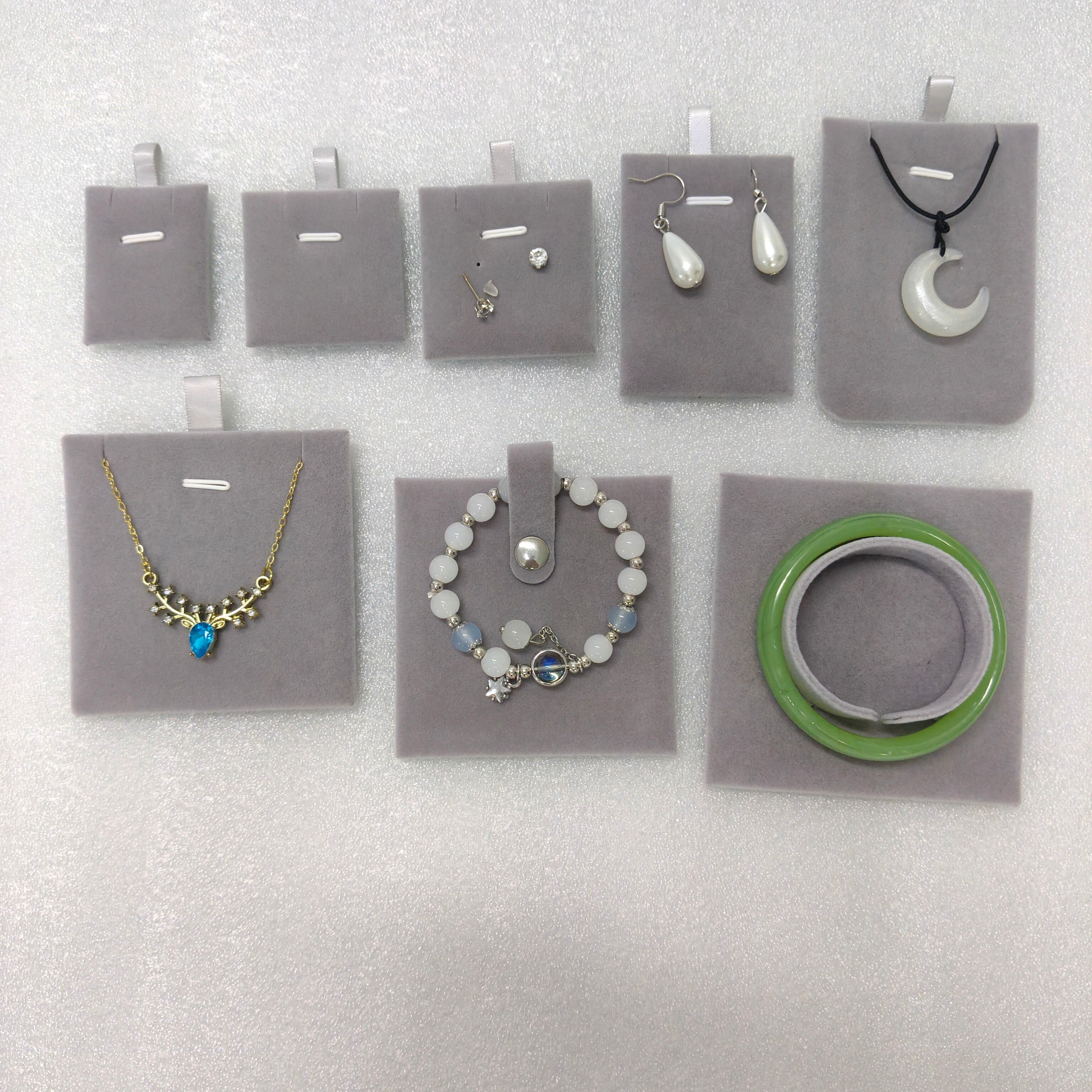 灰色绒项链手链内衬吊坠耳钉耳环展示架格子内托珠宝手镯收纳垫子