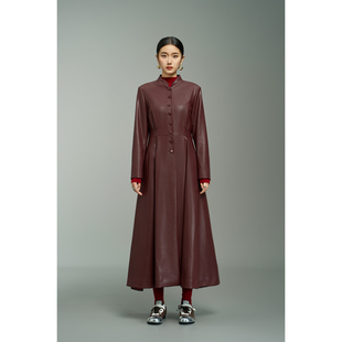 收腰排扣外套8D6160 风衣女中长款 YIJIANGLAN 25秋冬PU立领长袖