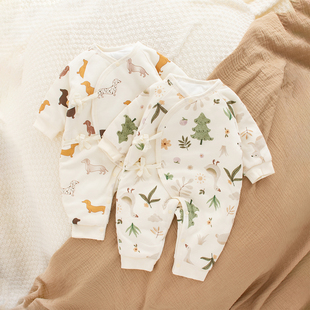 宝宝初秋外出服薄夹棉80克连体衣保暖棉衣冬A类纯棉爬服小月龄