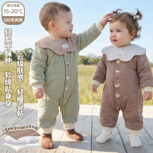 婴儿秋冬款夹棉加厚连体衣