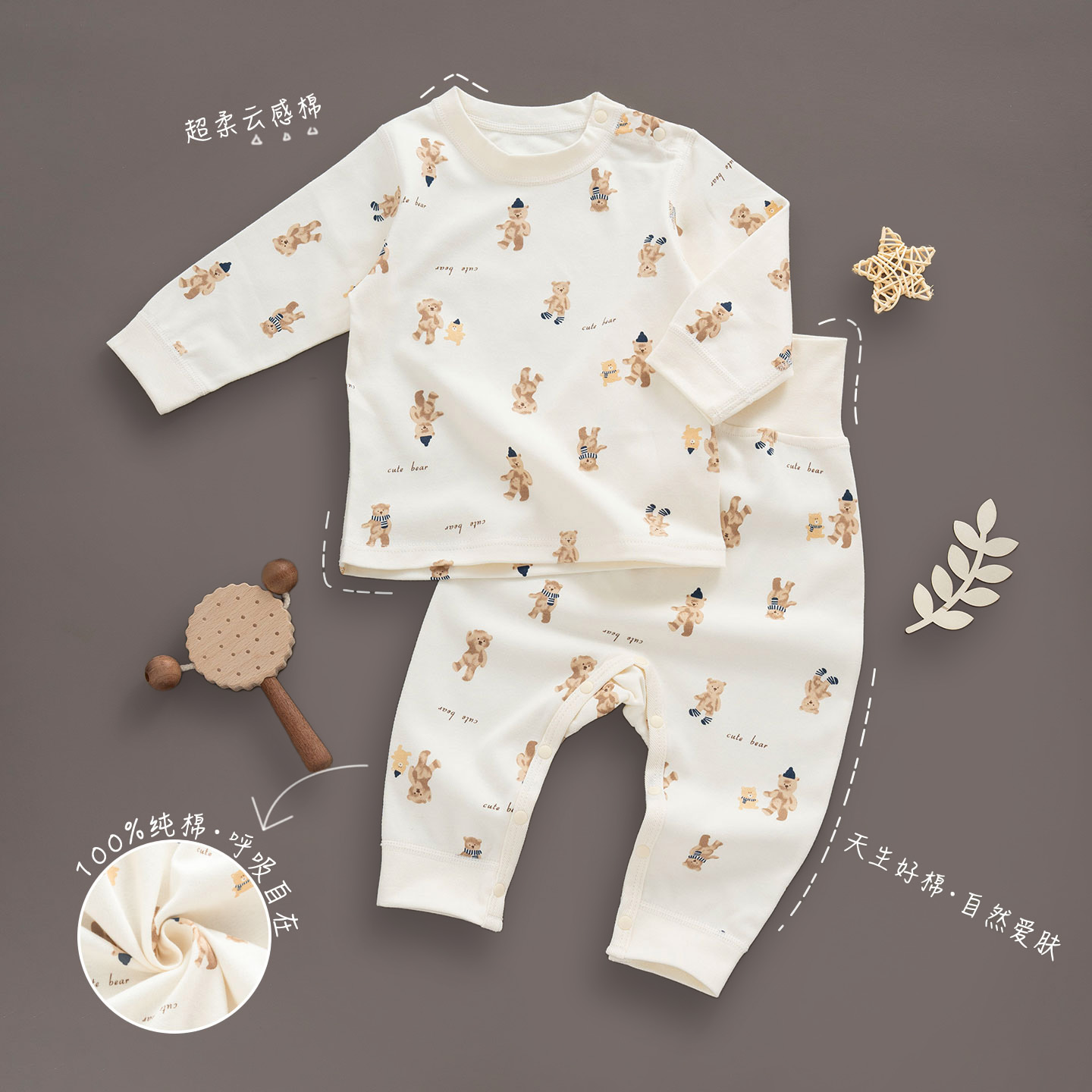 婴儿分体套装春秋款冬打底男女宝宝长袖秋衣秋裤纯棉保暖内衣护肚