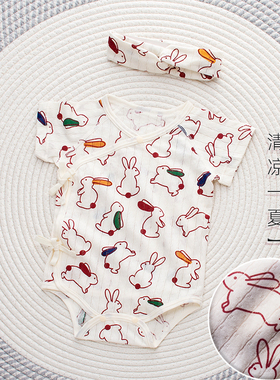 0一3月婴儿衣服包屁衣夏薄短袖满月宝宝衣服夏天新生儿兔宝宝5259