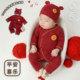 新生婴儿连体衣春秋马宝宝衣服纯棉小月龄红色满月百天套装 喜庆