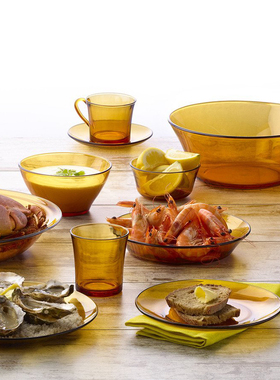 法国进口钢化玻璃杯 汤碗 鱼盘duralex多莱斯琥珀色系列玻璃餐具