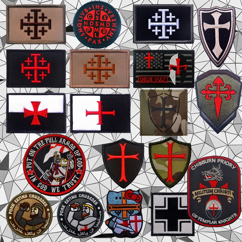 十字军东征刺绣魔术贴徽章圣殿骑士团士气章户外背包布贴军迷臂章