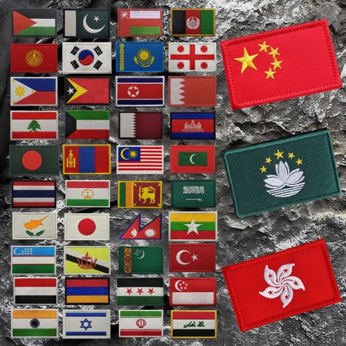 亚洲52个国家旗帜刺绣魔术贴章个性包贴徽章战术臂章服装补丁布贴