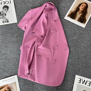 新款 遇见紫粉色短袖 西装 外套女薄款 休闲双排扣气质小众西服