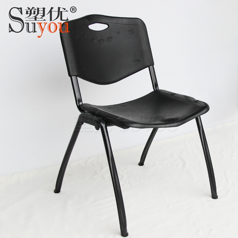 结实黑色塑料会议椅四脚支撑办公椅学习椅落叠培训椅会客椅可堆叠