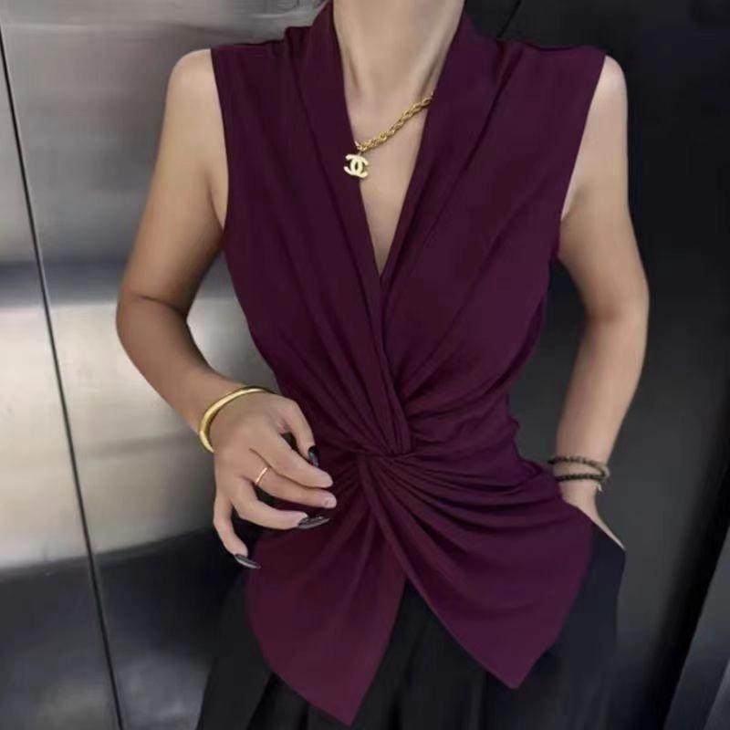 淘宝心选纯欲风V领交叉网纱背心吊带女夏装内搭设计感收腰小衫