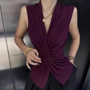 淘宝心选纯欲风V领交叉网纱背心吊带女夏装内搭设计感收腰小衫