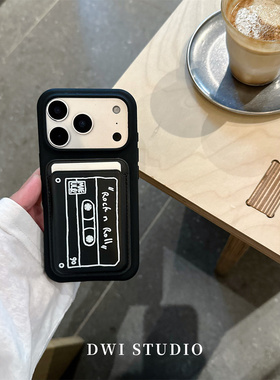 复古小众黑色CD磁吸插卡卡包手机壳适用iphone17ProMax苹果16手机壳14液态硅胶15女13