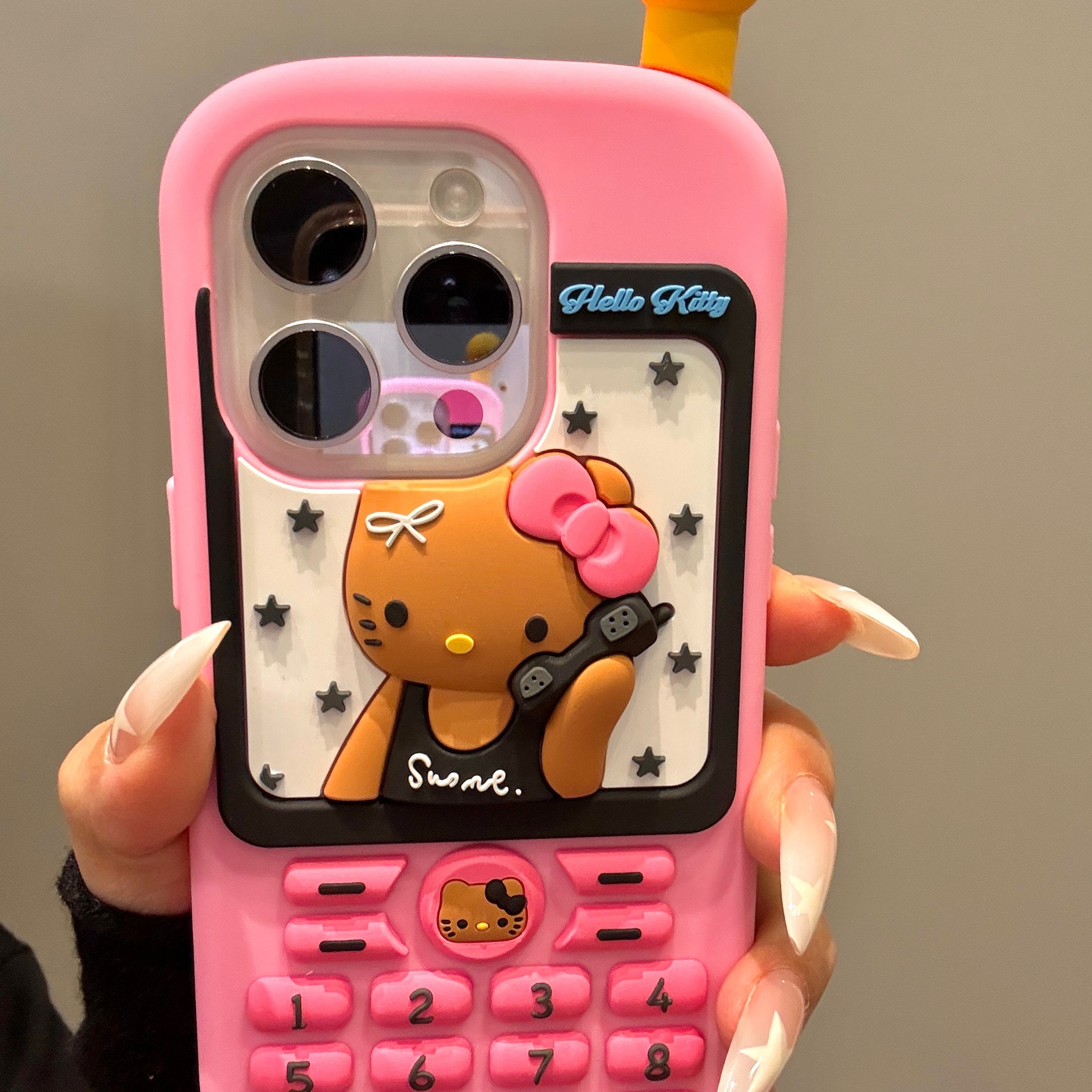 ins硅胶玫红电话bb机星星黑皮Kitty猫咪适用苹果16ProMax手机壳iPhone15pro全包软壳13少女心14Promax保护套