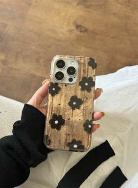 ins高级感黑色波点小花适用iphone17ProMax苹果16手机壳14韩系小众15女13