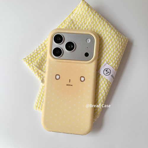 可爱呆萌黄色波点烤焦面包肤感双层适用苹果17ProMax手机壳iPhone16pro全包15少女心14Promax保护套13小众ins