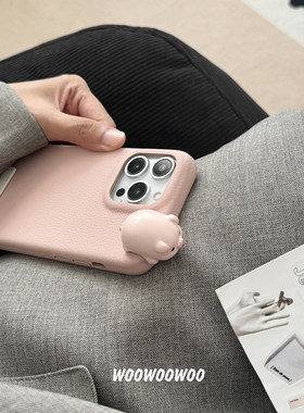 小众少女粉色可爱趴趴小猪立体公仔适用iphone17ProMax苹果16手机壳14皮质15女13