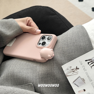 小众少女粉色可爱趴趴小猪立体公仔适用iphone17ProMax苹果16手机壳14皮质15女13