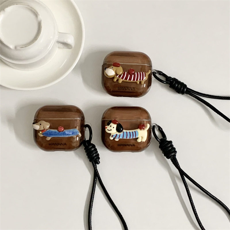 小众ins复古棕色立体腊肠狗适用苹果AirPods Pro2耳机保护套新款AirPods4无线蓝牙耳机壳3代软壳二代挂绳女款