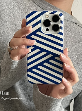 小众简约设计感蓝白几何线条适用iphone17ProMax苹果16手机壳14新款15女13双层