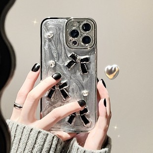 小众高级感滴胶水钻蝴蝶结适用iphone17ProMax苹果16手机壳14电镀银框15女13