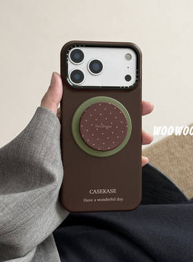 小众复古咖色磁吸手机壳红色星星支架适用iphone17ProMax苹果16手机壳14菲林硬壳15女13高级感