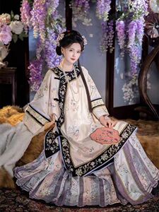 两件套胜汉服女釉彩华宝复原印花清汉女氅衣格格服马面裙春夏汉服