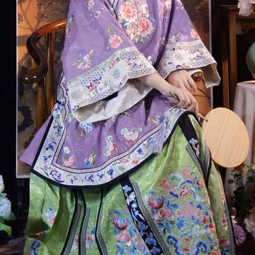 两件套溪月归清汉女马面裙民族套装氅衣仿刺绣印花晋商少奶奶服装