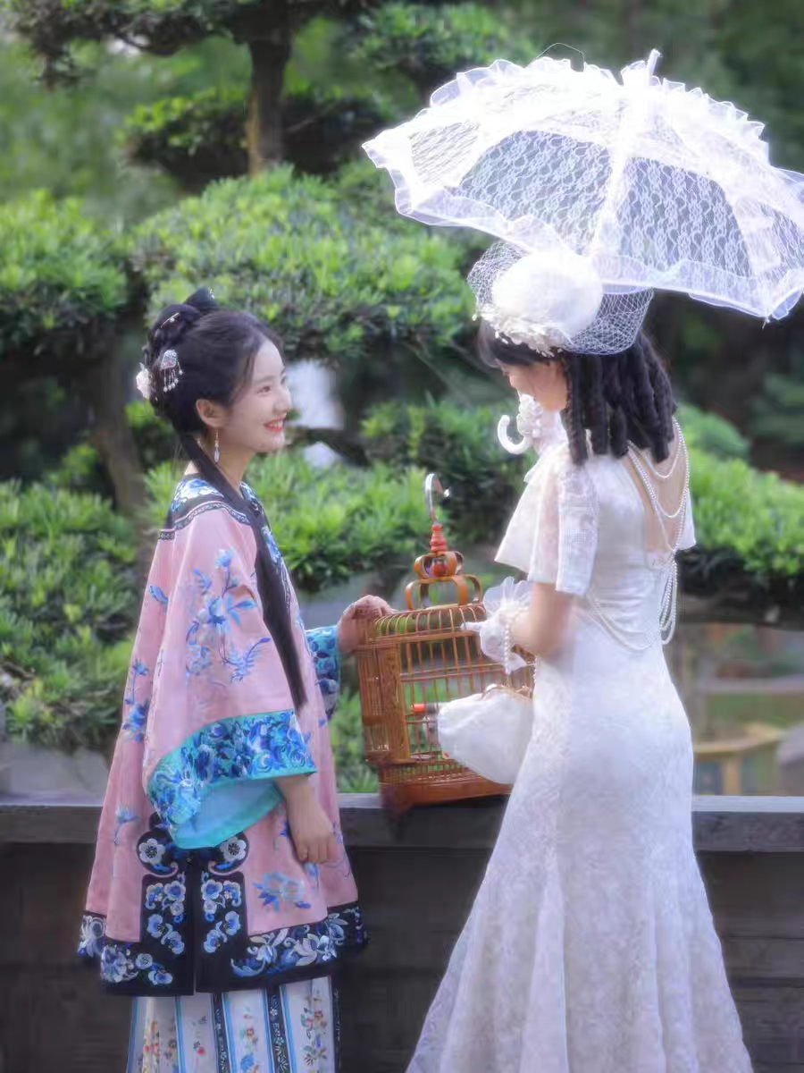 两件套夏季清汉女斜襟晋商少奶奶闺蜜装古董衣戏舞蹈服粉色摄影服