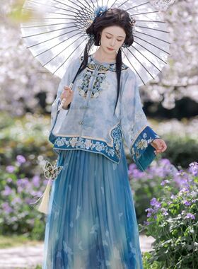 2026新款春风语改良重工印花日常对襟圆领衫印花国风百褶裙夏款