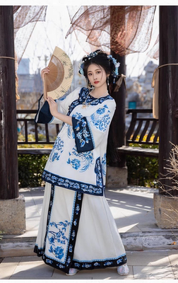 青花瓷清汉女{牡丹颂}十色可选重工刺绣松紧腰全包百褶裙四季款式