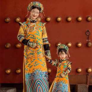 清朝吉服皇皇帝裙长故宫写真旗服古装国风格格满族宫廷旗装印花