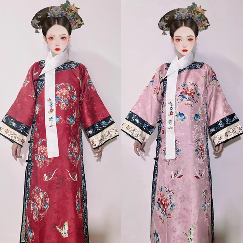 提花清代女清朝格格服重工氅衣印花旗装旗中国汉服宫廷古装连衣裙