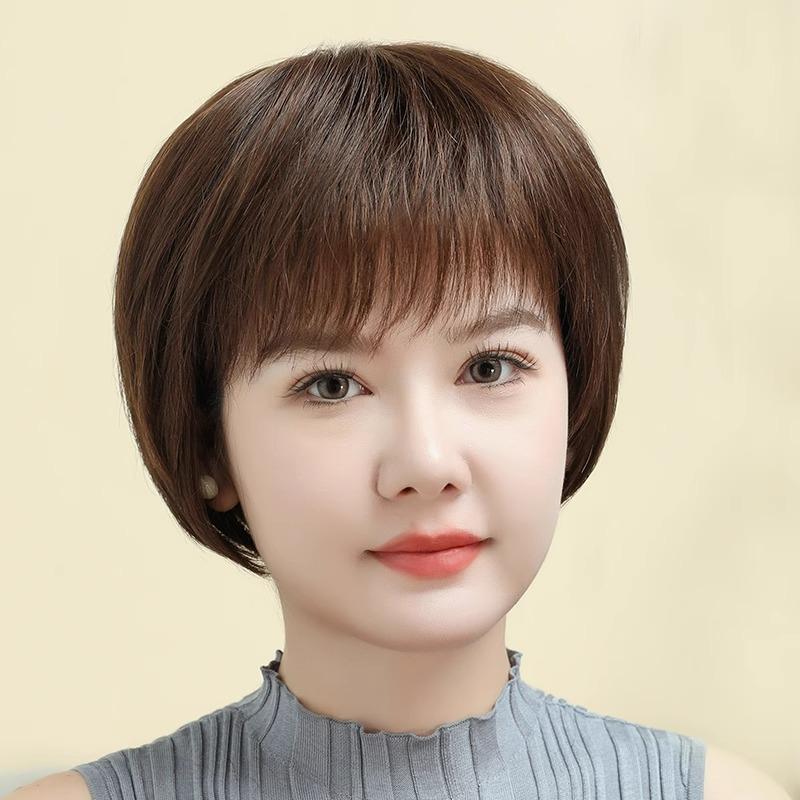 假发女全头套中老年妈妈款女士波波头真人发丝自然全真假发套薄款