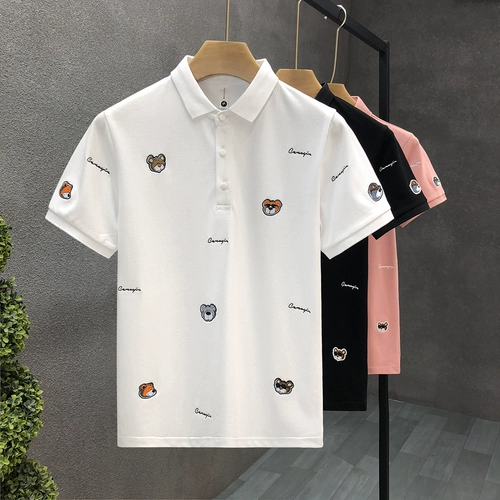 Летняя футболка polo, с медвежатами, с вышивкой, короткий рукав