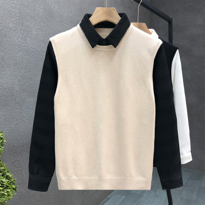 轻商务假两件毛衣男款休闲衬衫领针织衫2025新款男士秋冬季1126e