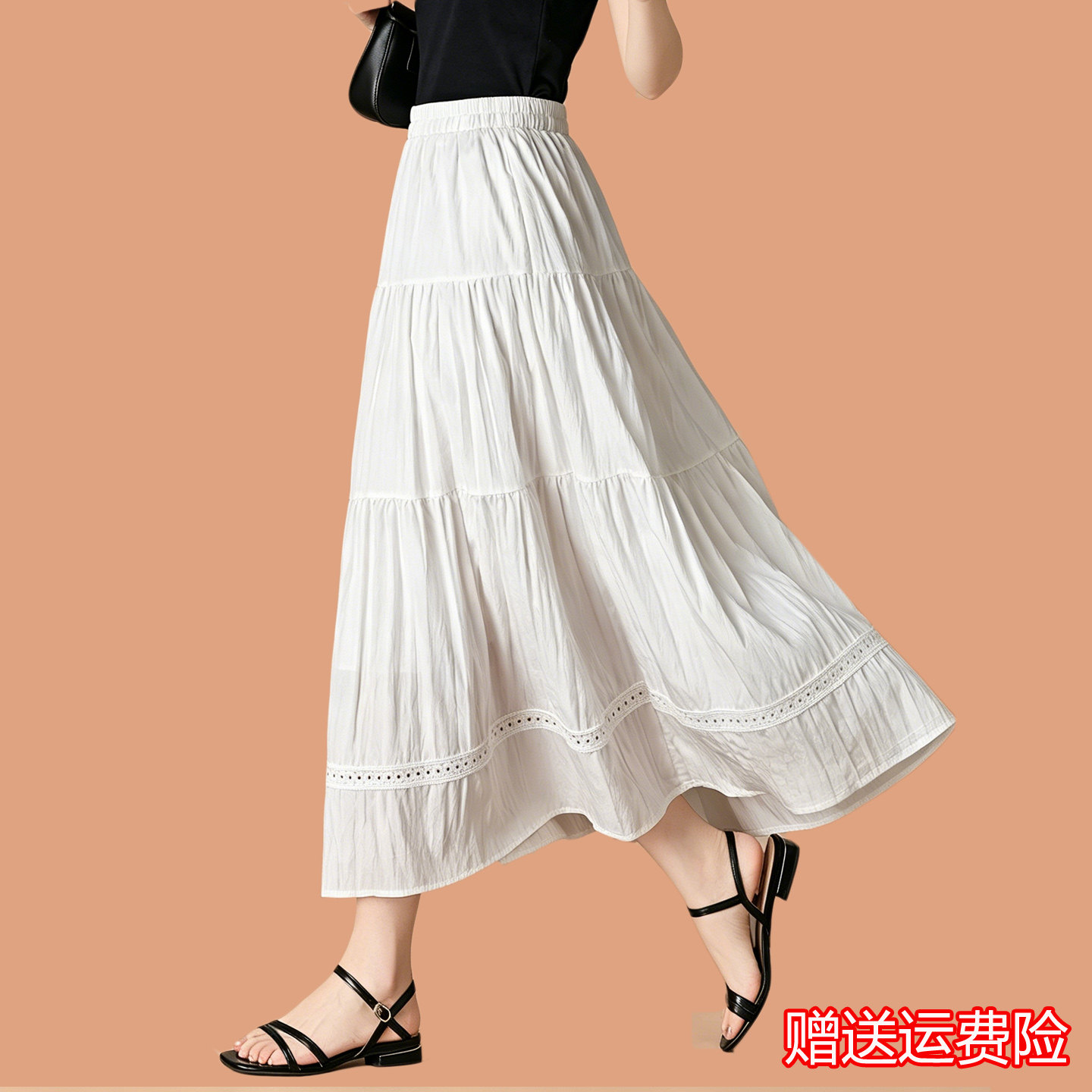 爆款棉质蛋糕半身裙女2026流行新款夏季薄款高腰显瘦垂感中长裙子