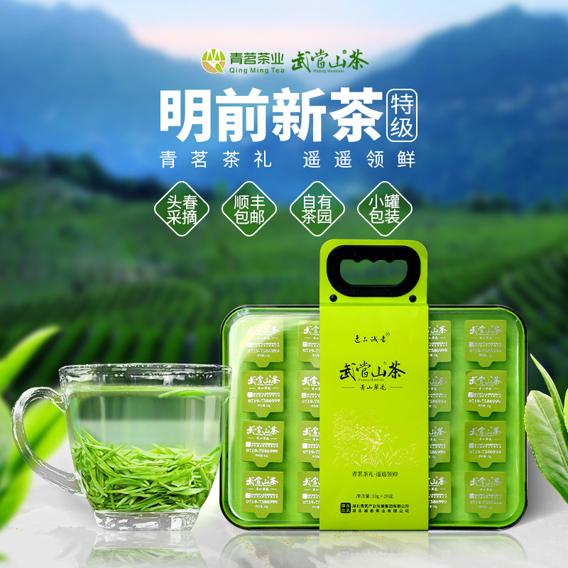 武当山茶厂家直销湖北郧县绿茶青山翠毫明前炒青茶芽单芽200g礼盒